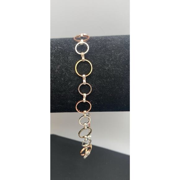 Vintage Avon 90’s Tri- Color Lightweight Hammered Circle Hoops Anklet 9” - Picture 1 of 4
